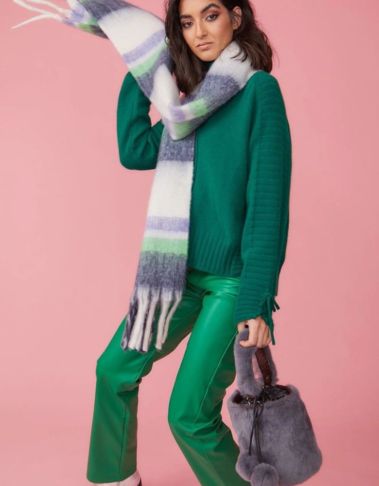 Striped Blue and Green Cashmere Blend Scarf