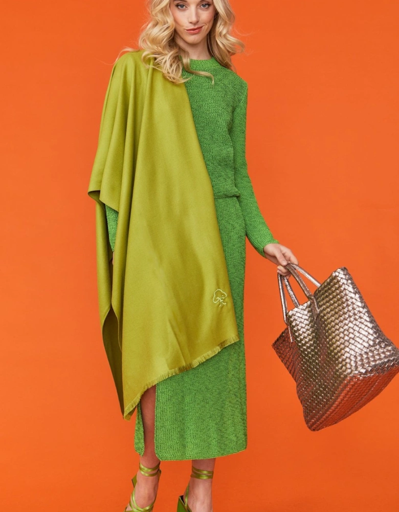 Cashmere Blend Wrap in Green with Fringed hem and Logo