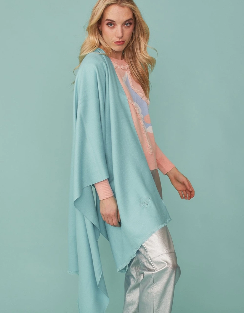Cashmere Blend Wrap in baby blue with Fringed hem and Logo