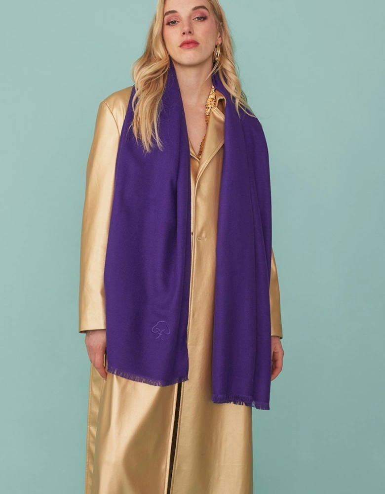Cashmere Blend Wrap in Purple with Fringed hem and Logo