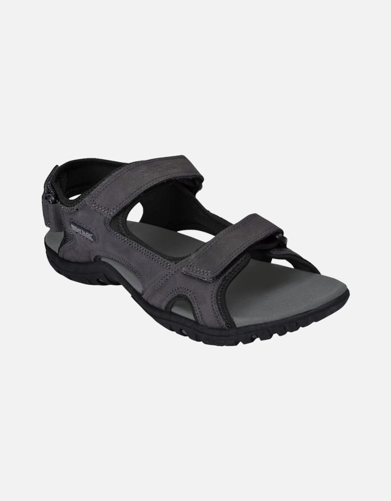 Mens Haris Three Strap Faux Leather Walking Sandals