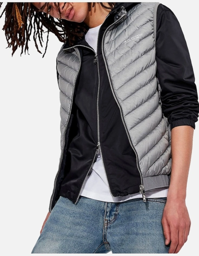 Mens Woven Down Gilet Melange Grey/navy