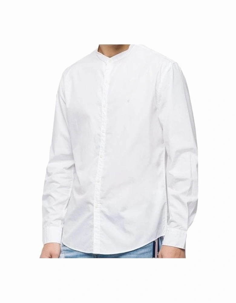 Cotton Slim Fit Grandad Collar White Shirt