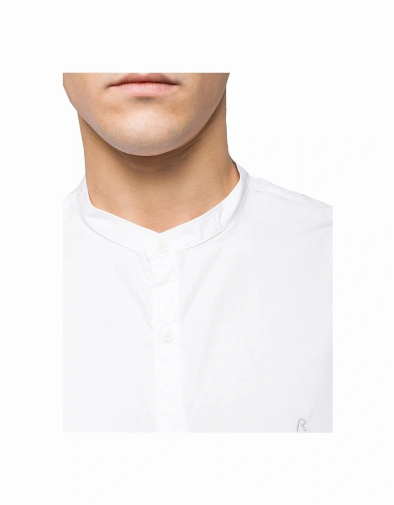 Cotton Slim Fit Grandad Collar White Shirt