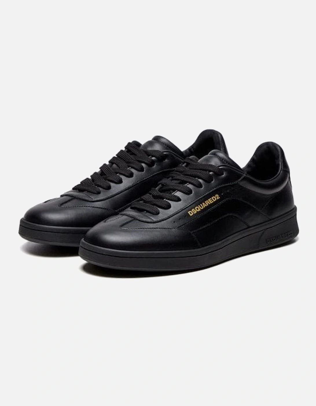 Full Black Leather Gold Logo Trainers, 5 of 4