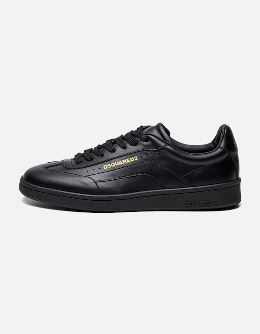 Full Black Leather Gold Logo Trainers