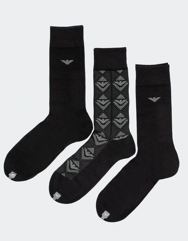 3 Pack Socks In Black/Grey Gift Set