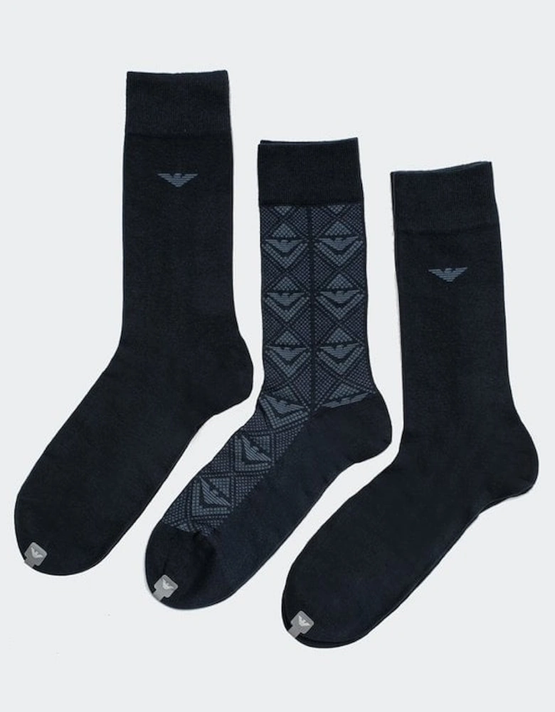 3 Pack Socks In Navy/Blue Gift Set
