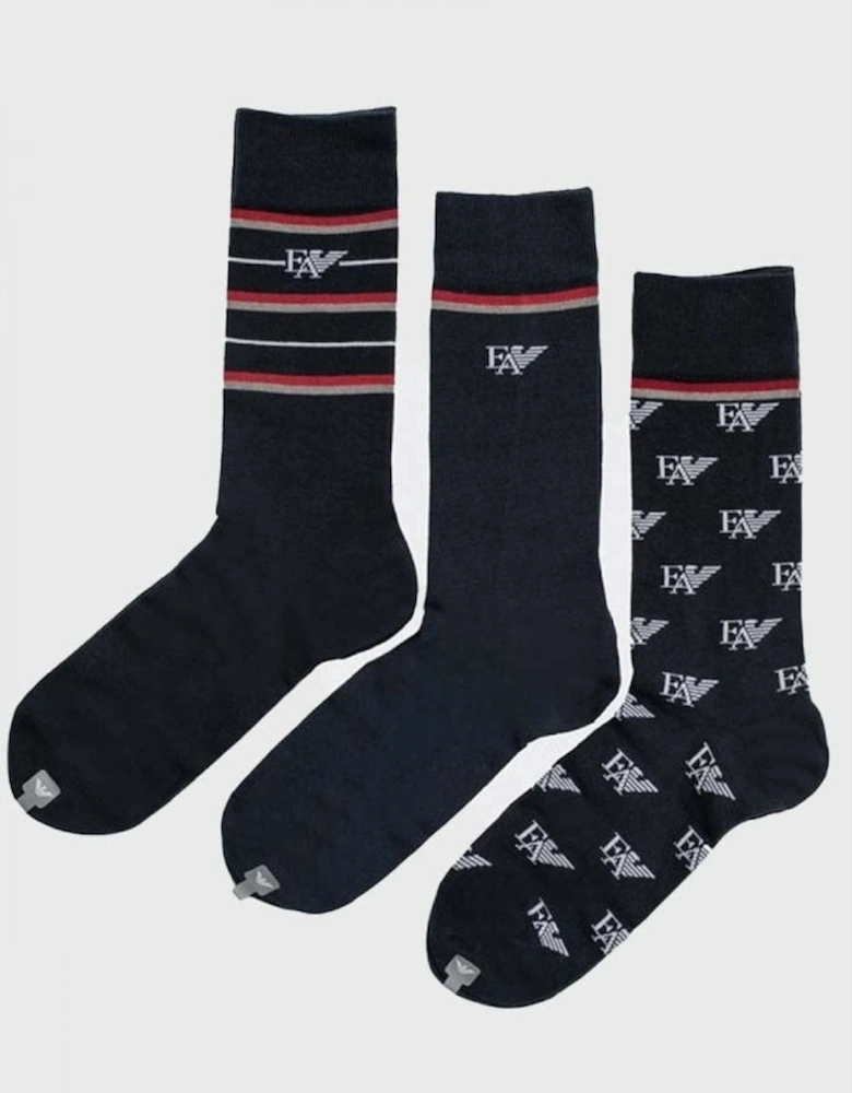 3 Pack Socks In Navy/Red Gift Set