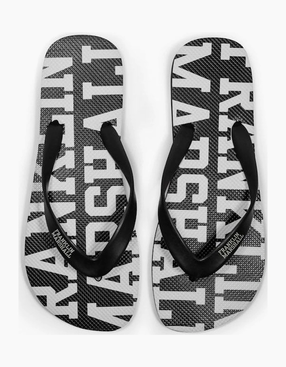 Franklin & Marshall Men's UA987 Unisex Rubber All Over Logo Black Thong Sandals - Size: 5/5.5/6