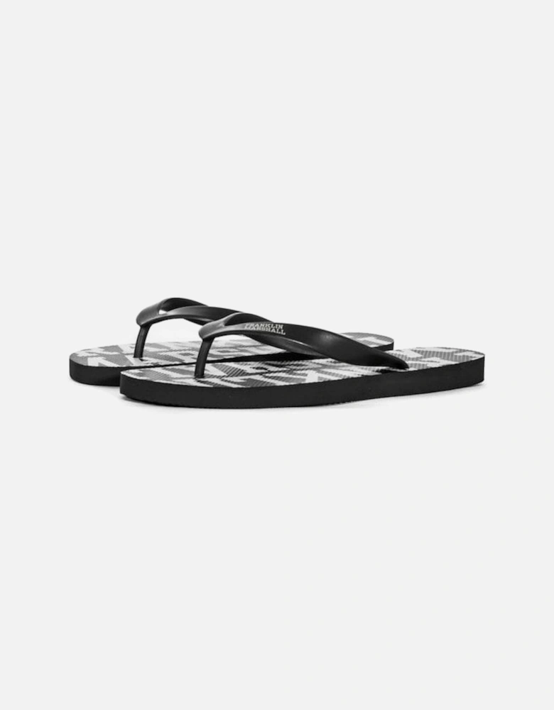 UA987 Unisex Rubber All Over Logo Black Thong Sandals