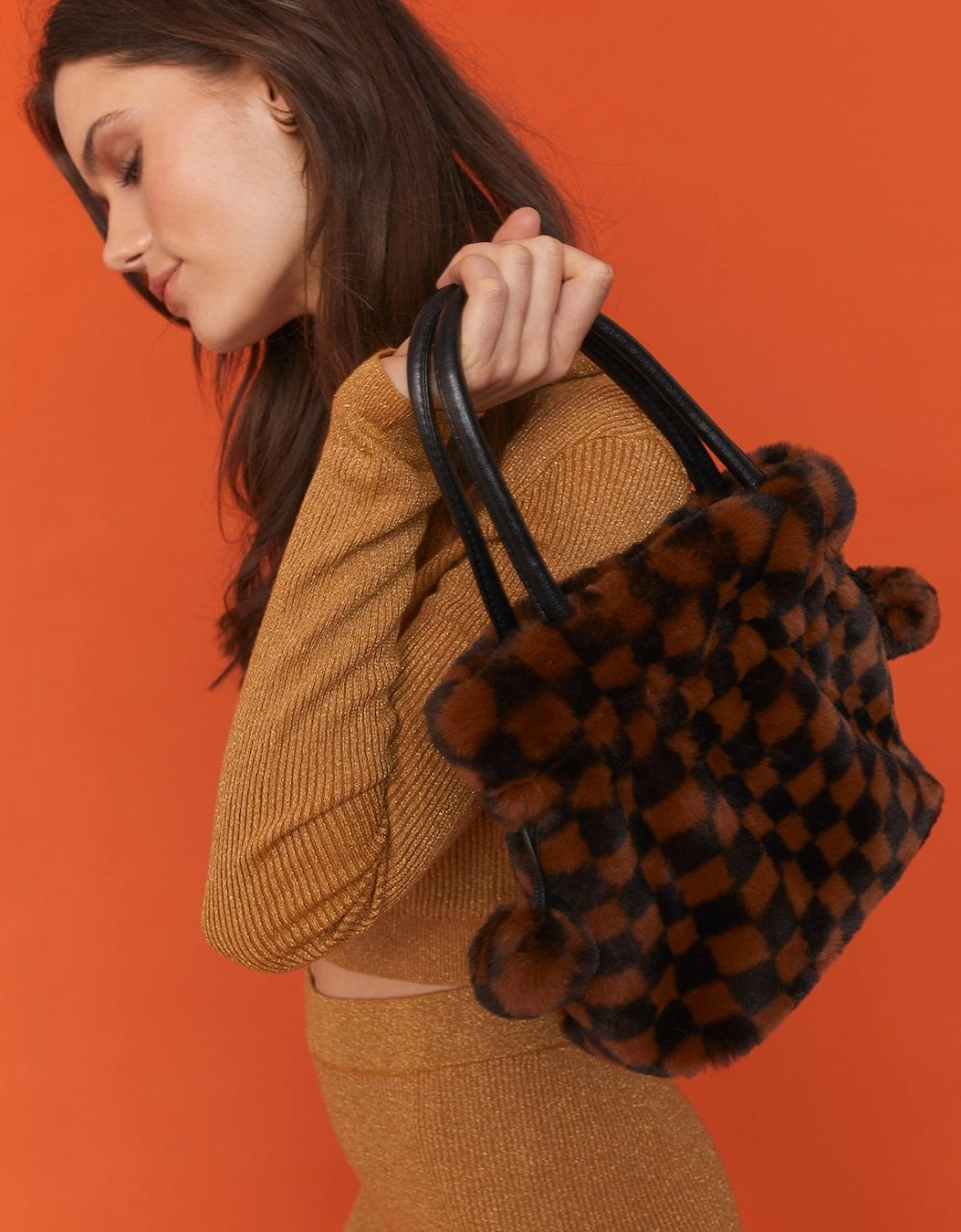 Brown and Black Checkered Faux Fur Bag Faux Fur Bag, 7 of 6