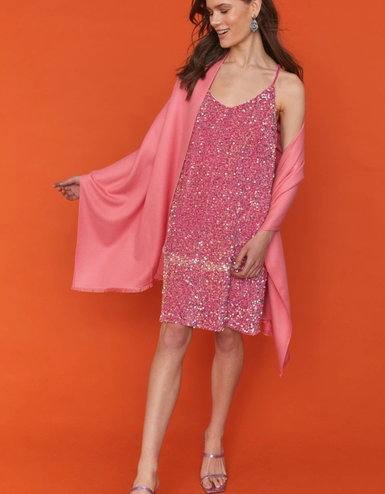 Cashmere Blend Wrap in Pink with Fringed hem and Logo