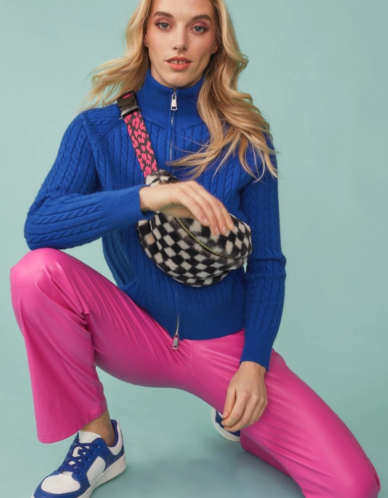 Blue High Neck Zip Cashmere Jumper