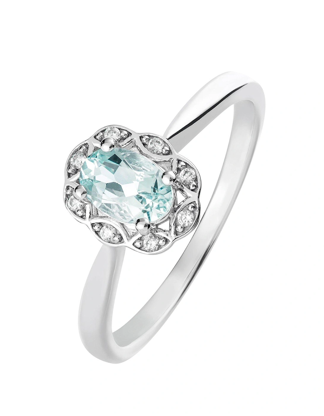 Arrosa 9ct White Gold 6*4mm Oval Aquamarine and Diamond Ring, 2 of 1