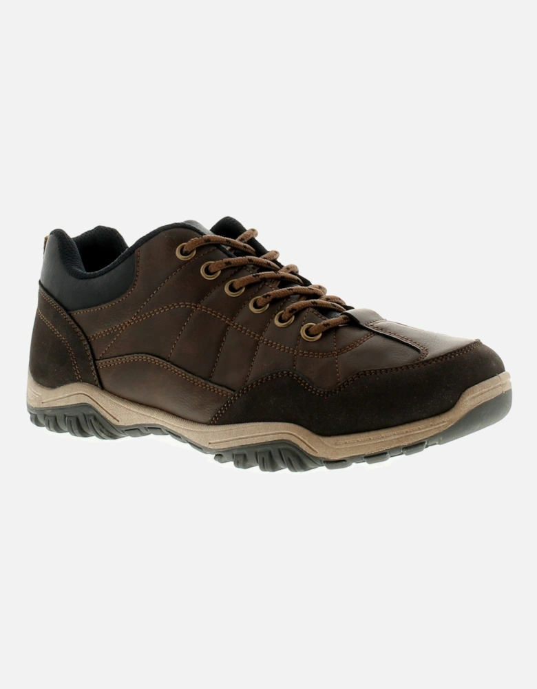 Mens Walking Shoes Trainers Accent Lace Up brown UK Size