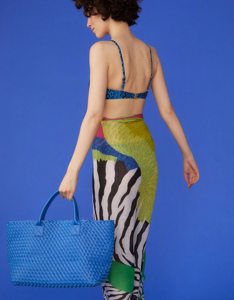 Blue Woven Metallic Tote Bag