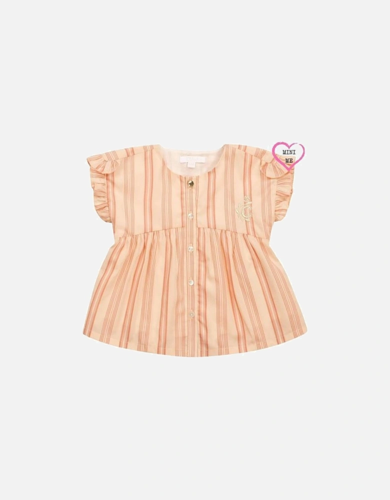 Girls Peach Striped Cotton Blouse