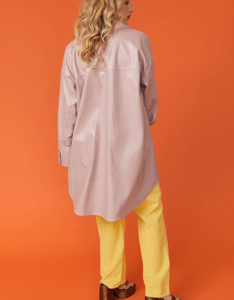 Baby Pink Oversized Shacket with Exaggerated Collar