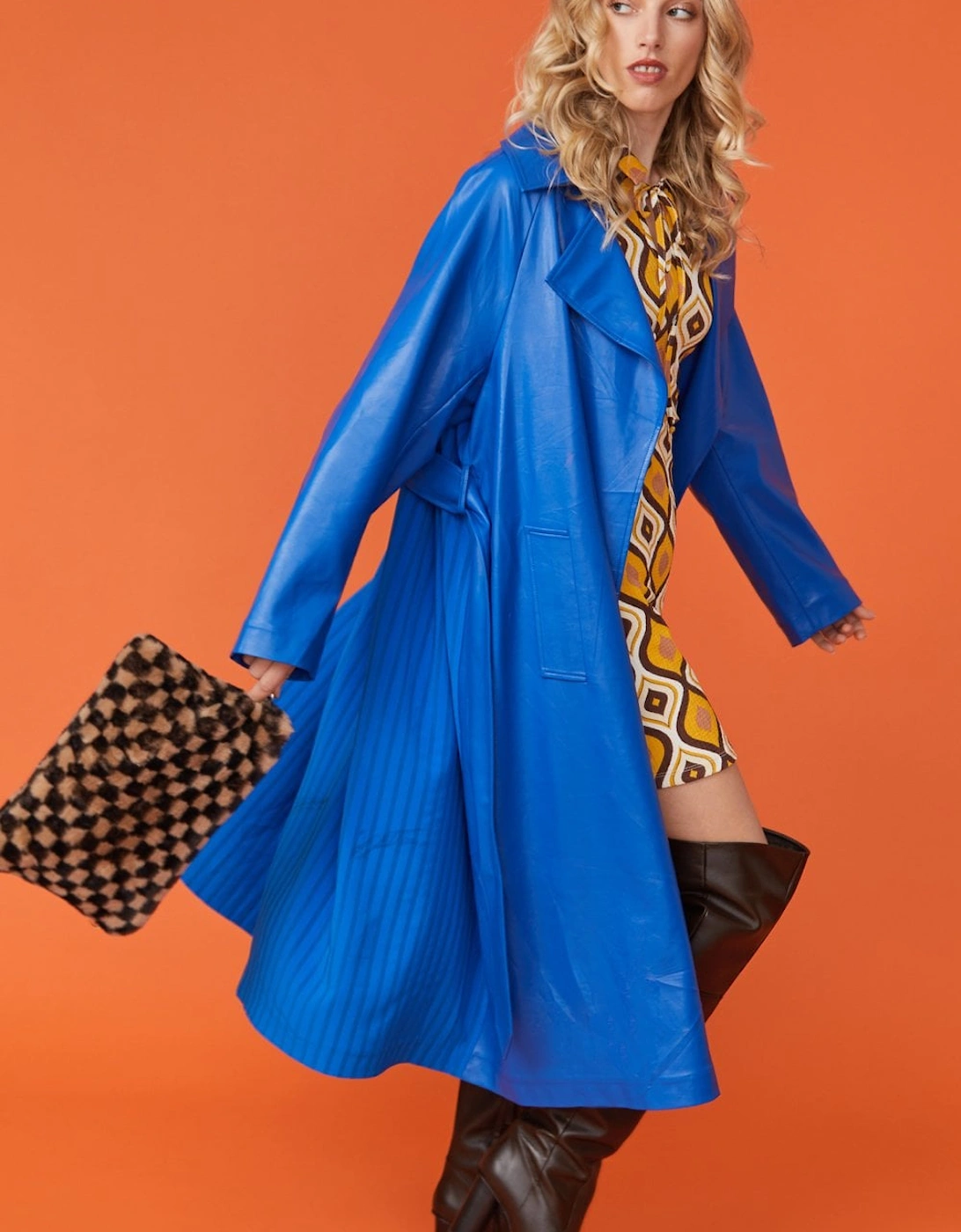 Eco Leather Blue Trench Coat