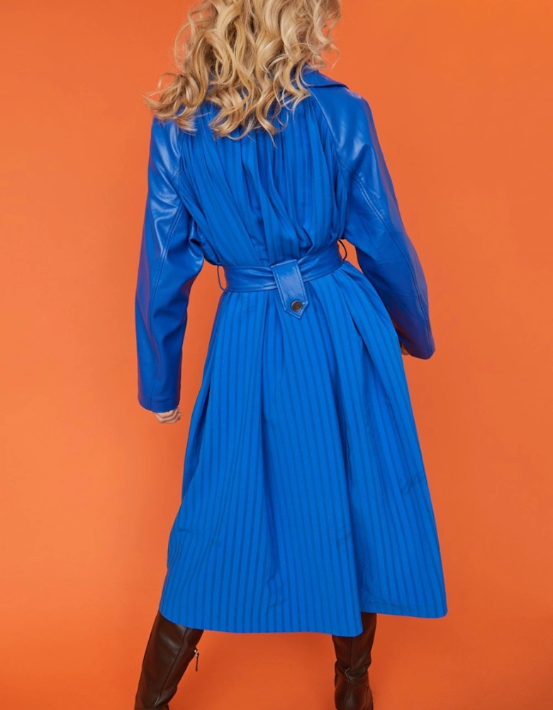 Eco Leather Blue Trench Coat