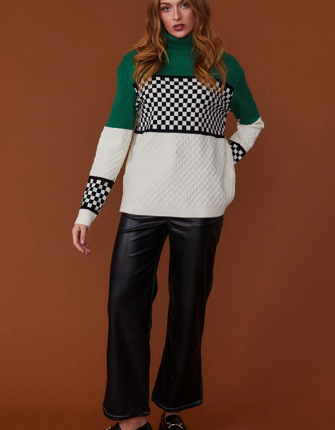 Check Green and White Cashmere Jumper