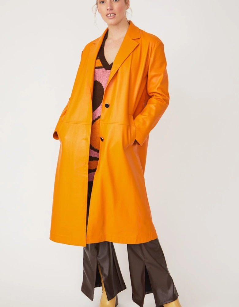 Orange Eco Leather Trench Coat
