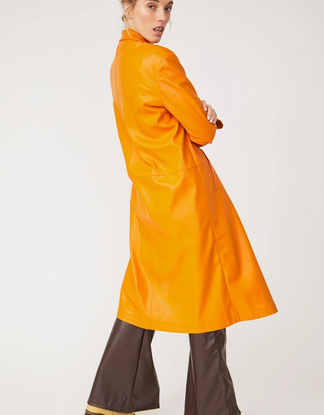 Orange Eco Leather Trench Coat