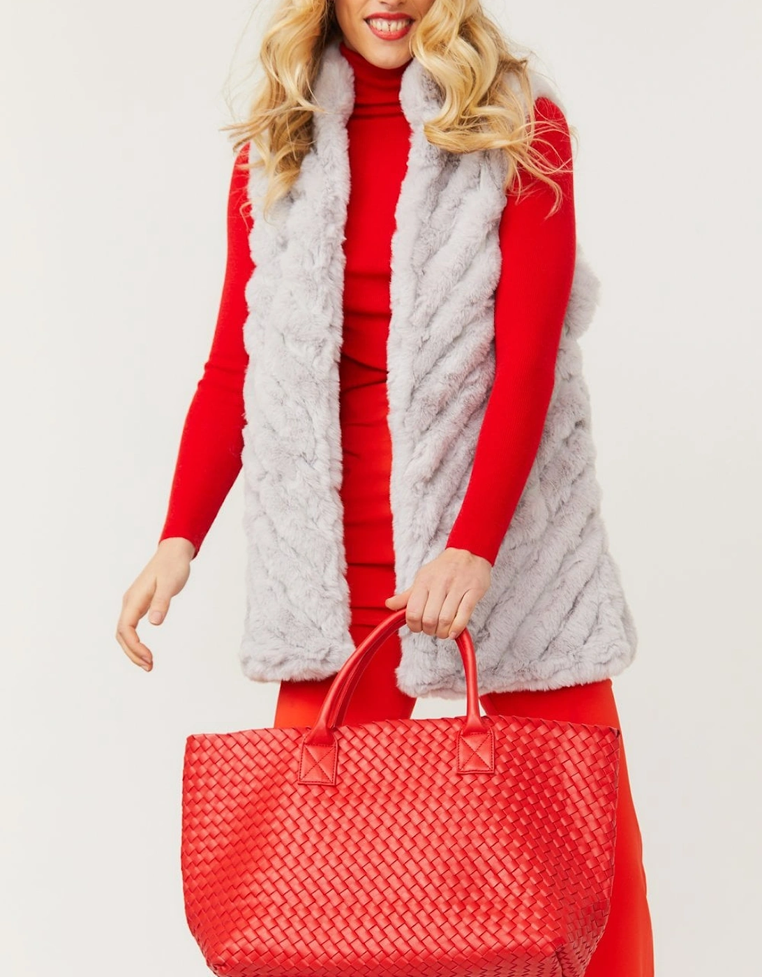 Red Woven Metallic Tote Bag Eco Leather