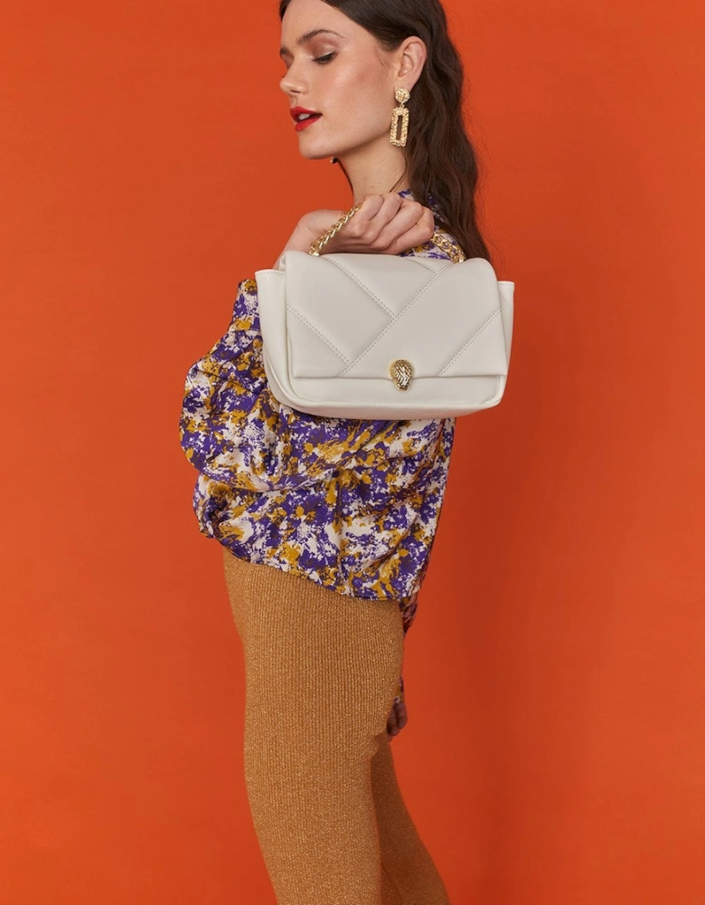 White Lulu Quilted Bag with Gold Chain and Snake Head Detail Eco Leather