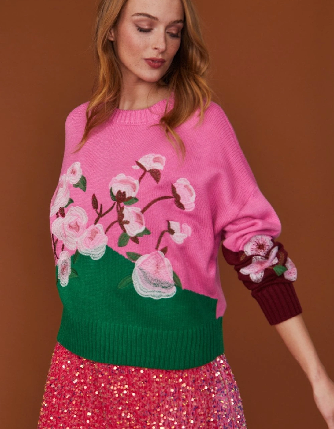 Floral Banana Peel Jumper in pink