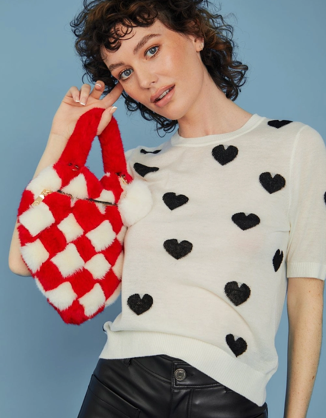 Checkered Love Heart Shoulder Bag