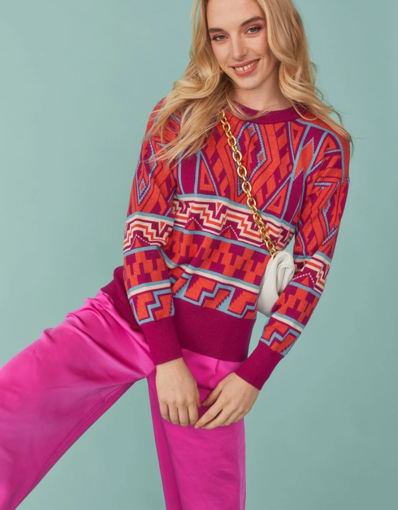 Geo Print Jumper in pink and red