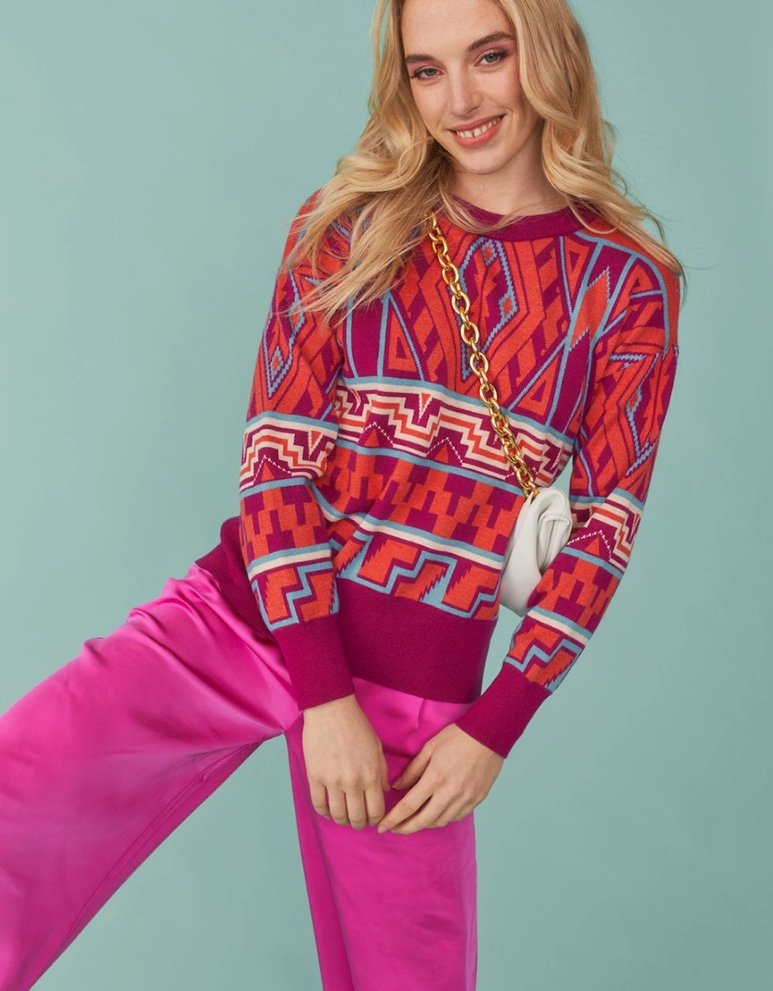Geo Print Jumper in pink and red, 5 of 4