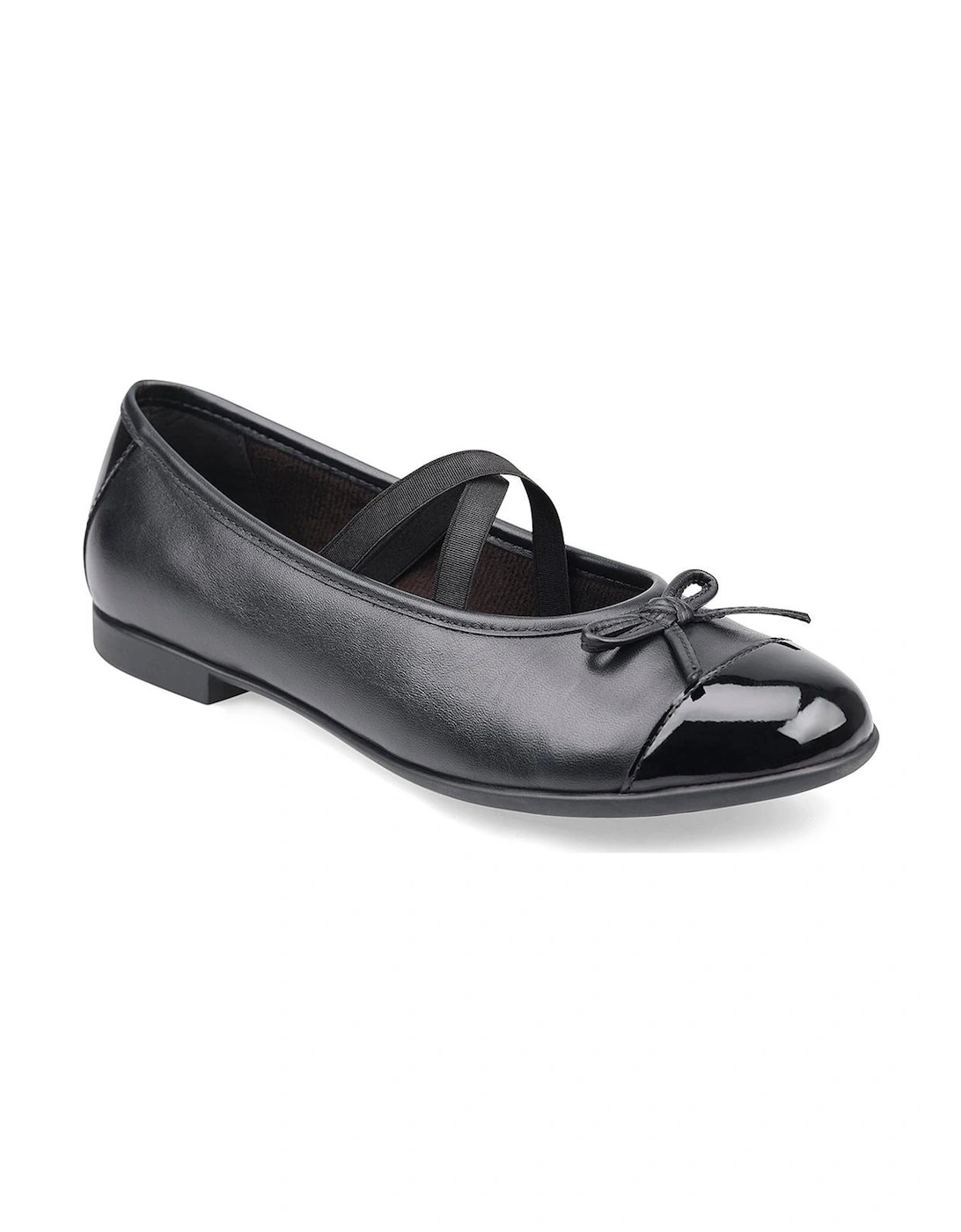 Girls Idol Patent Leather Slip On School Shoes with Bow - Black