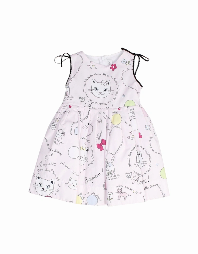 Girls Pink Cat Print Dress