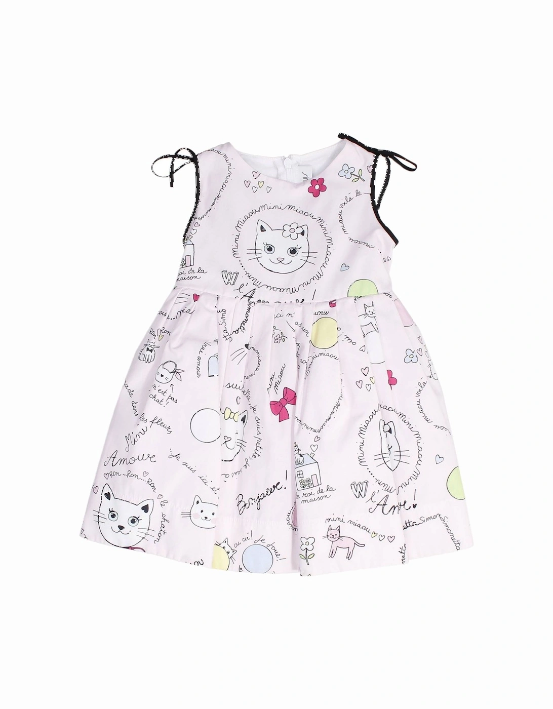 Girls Pink Cat Print Dress, 2 of 1