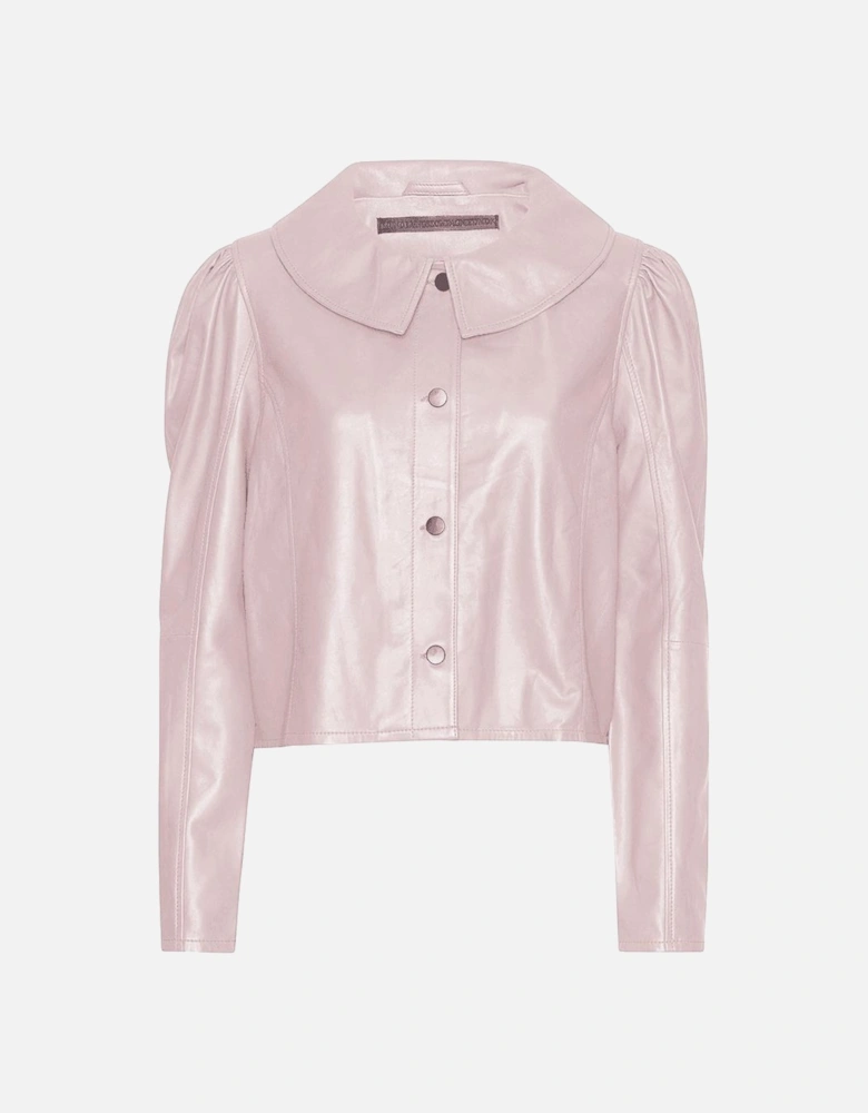 Heal leather shirt jacket in pale pink
