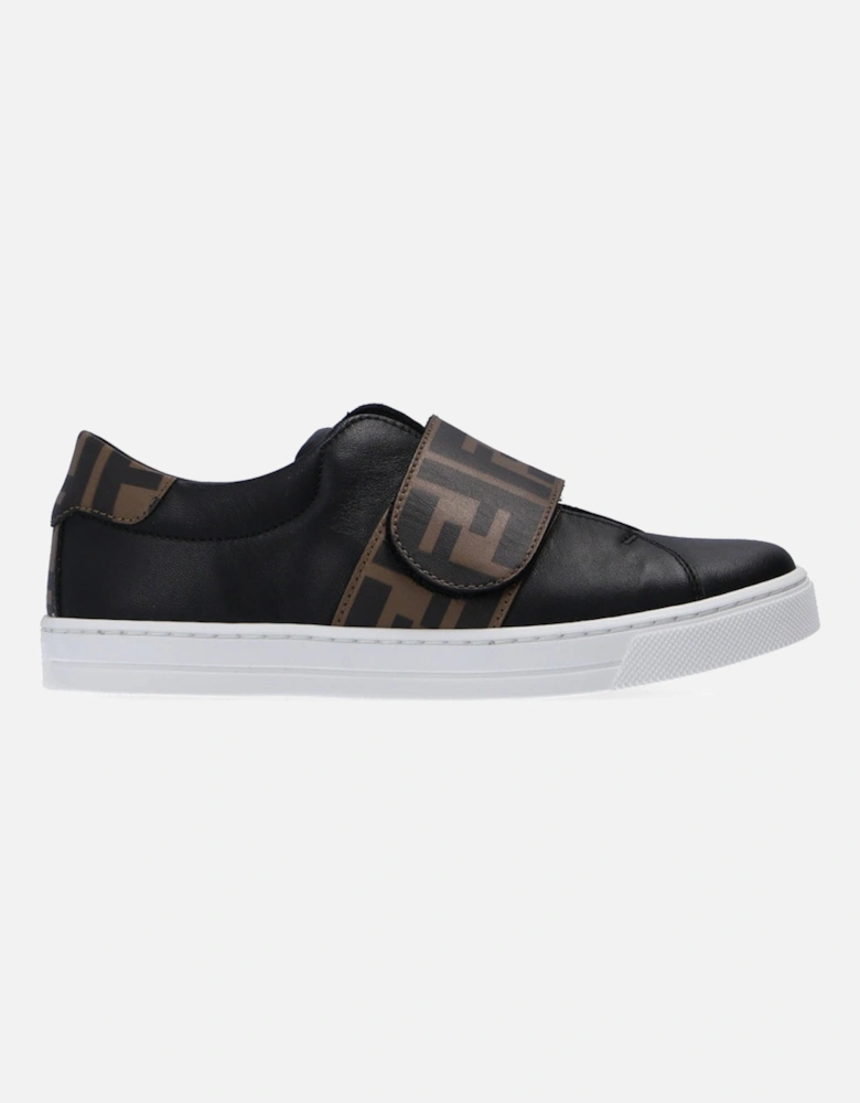 Kids Unisex Monogram Strap Trainers Black