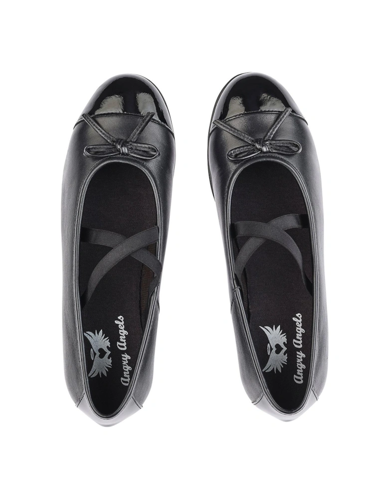 Girls Idol Patent Leather Slip On School Shoes with Bow - Black