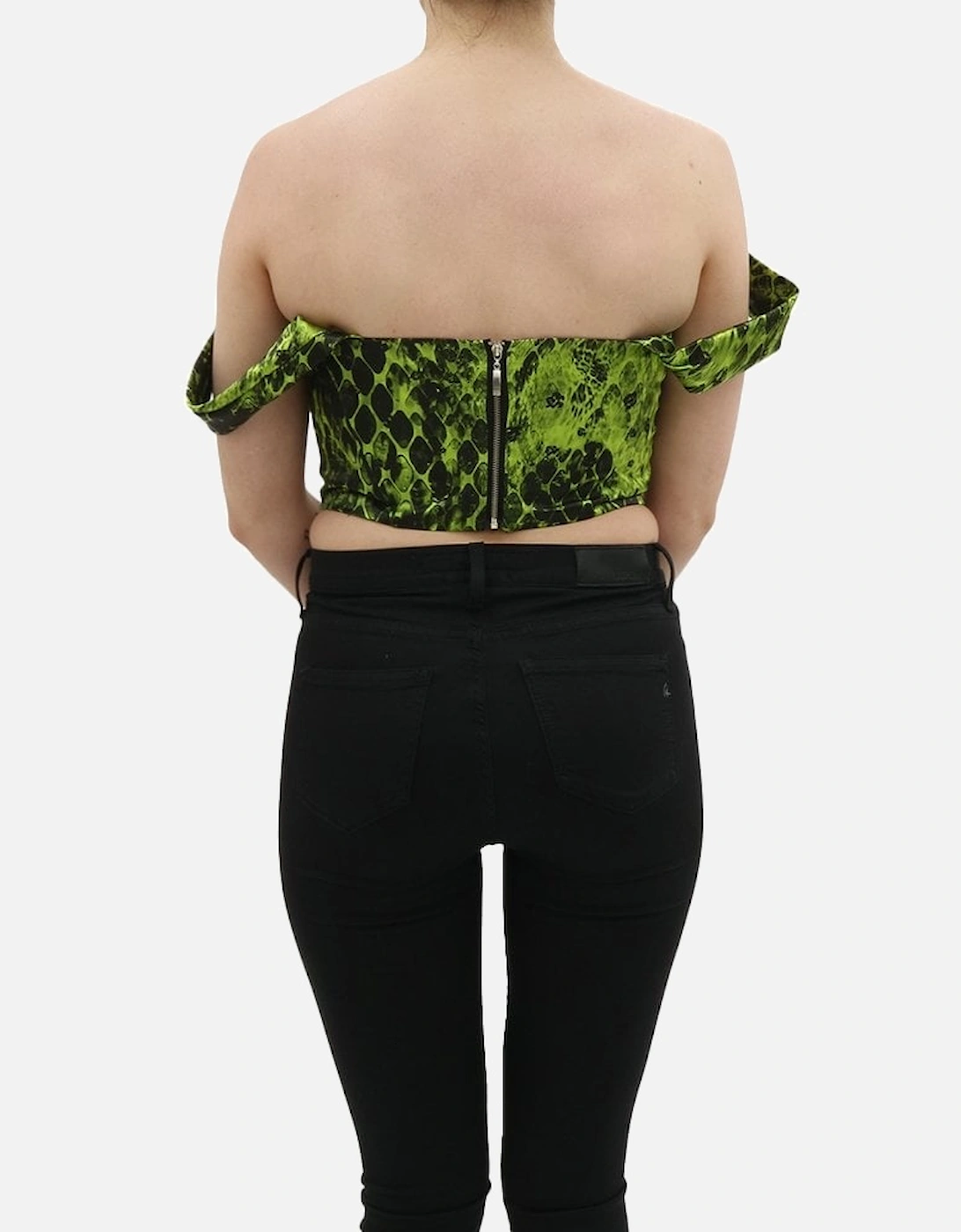 Snake Print Draped Corset Top Green