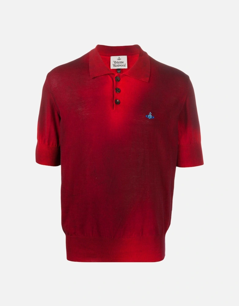 Mens Faded Pullover Knitted Polo Red
