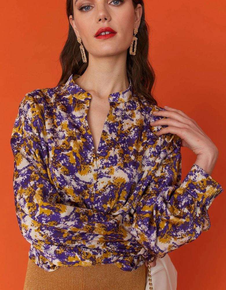 Tie Dye Silk Blend Blouse in Purple and Yellow