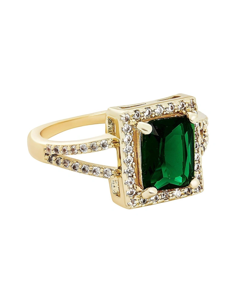 GOLD PLATE EMERALD CUBIC ZIRCONIA COCKTAIL RING 16MM