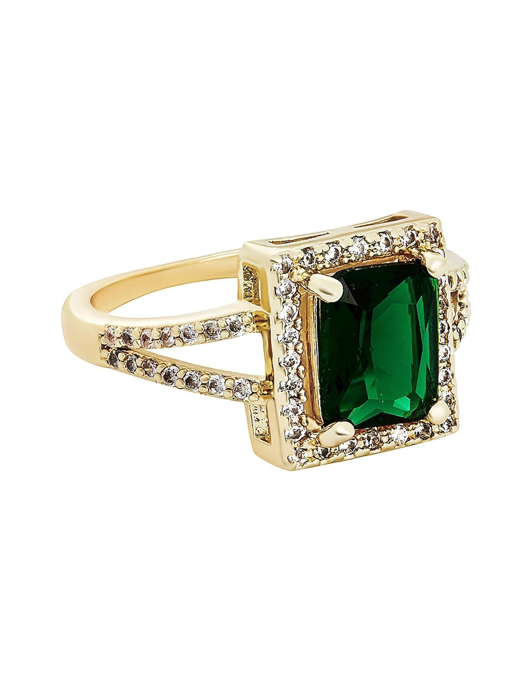 GOLD PLATE EMERALD CUBIC ZIRCONIA COCKTAIL RING 16MM, 2 of 1