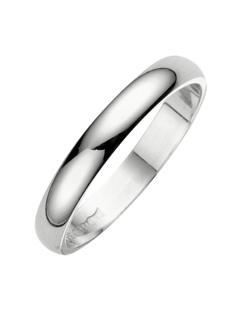 18 Carat White Gold D Shaped Wedding Band 3mm