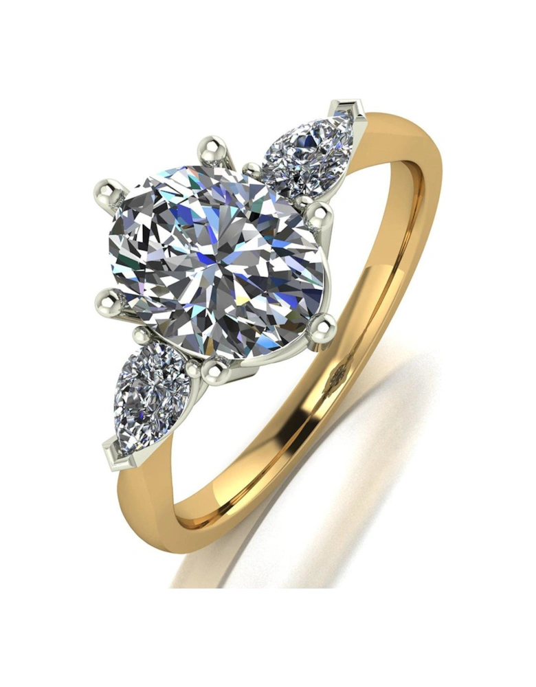 9ct Gold 2.5Ct Eq Total Oval And Pear Shaped Trilogy Ring