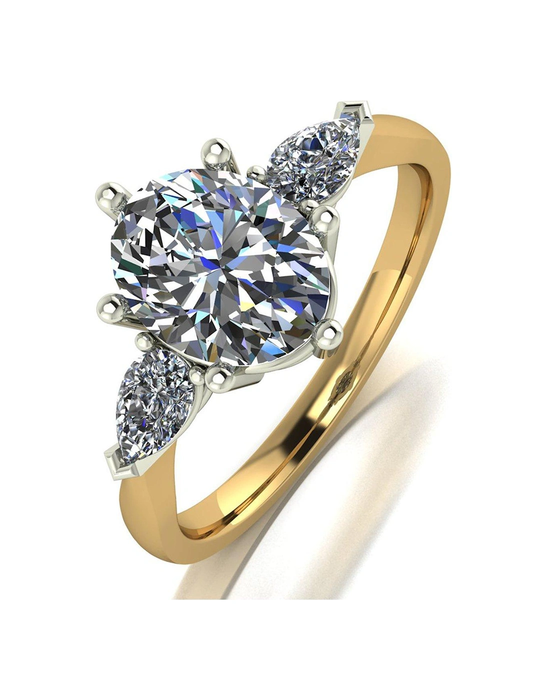 9ct Gold 2.5Ct Eq Total Oval And Pear Shaped Trilogy Ring, 3 of 2