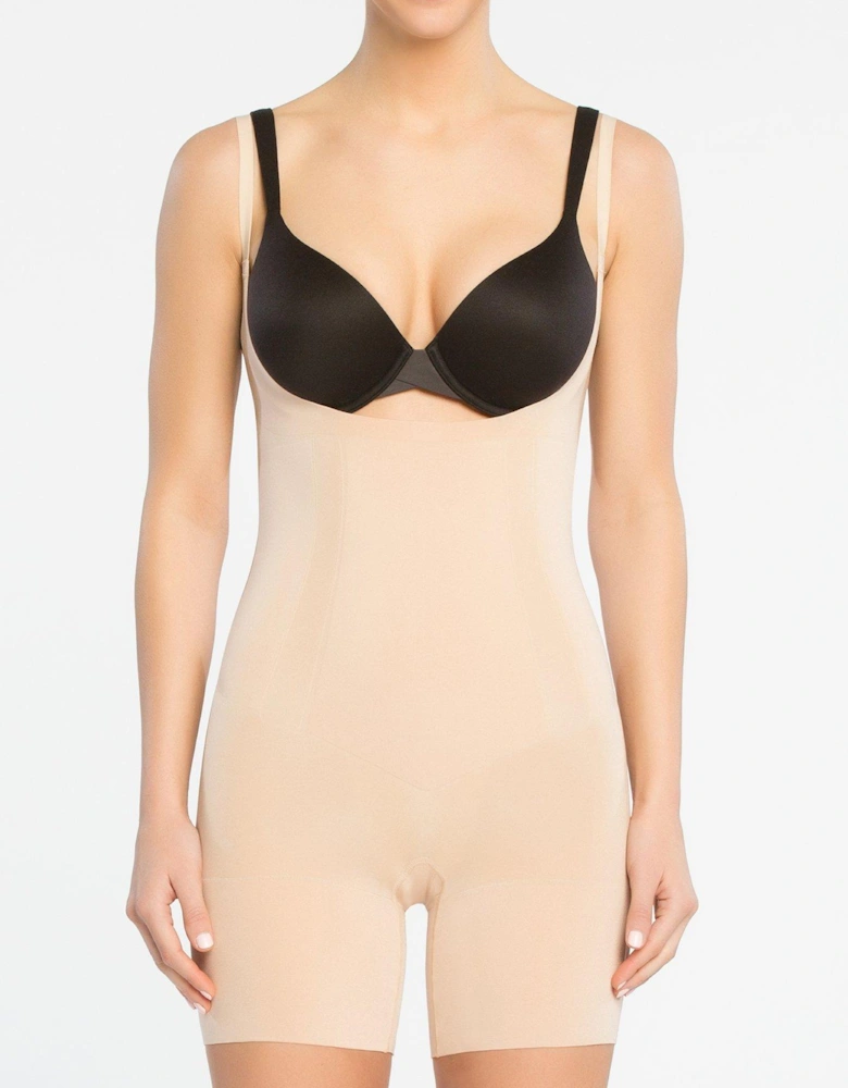 Firm Control Open Bust Mid Thigh Bodysuit -soft Nude