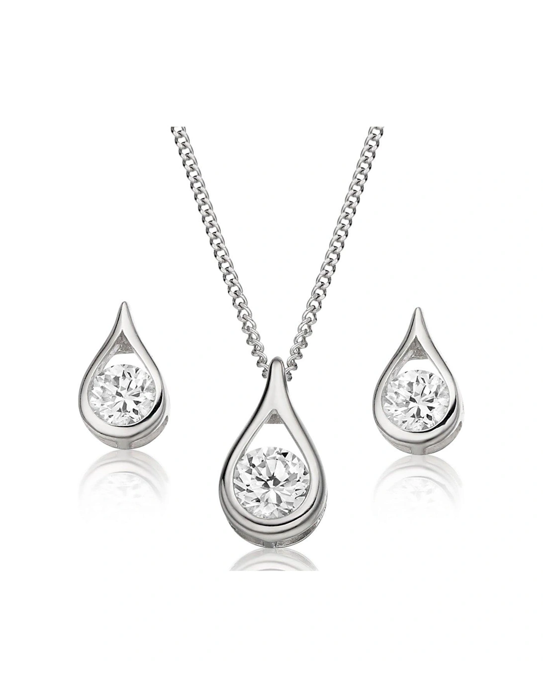 9ct White Gold CZ Pear Shaped Pendant and Earrings Set, 2 of 1
